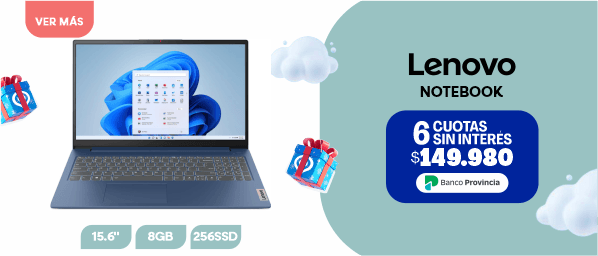 Lenovo NOTEBOOK 6 CUOTAS SIN INTERÉS $149.980 Banco Provincia 15.6